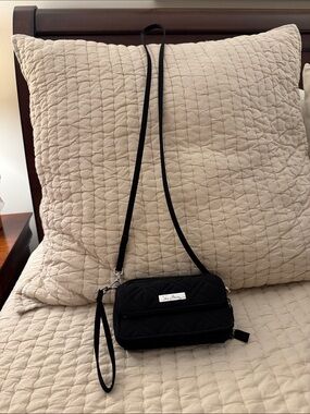 Vera Bradley Black Quilted Crossbody Bag with Wristlet Strap